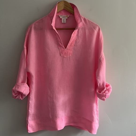 C&C California Tops - C&C California 100% linen 3/4 sleeve v neck blouse size small